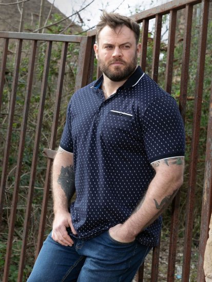D555 Reid AOP Polo With Jacquard Collar, Pocket And Cuffs Tamsiai mėlyna - Polo marškinėliai - Polo marškinėliai - 2XL-8XL