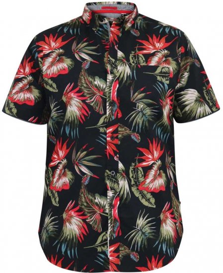 D555 LENNOX Hawaiian AO Print Shirt Black - Marškiniai - Marškiniai - 2XL-8XL