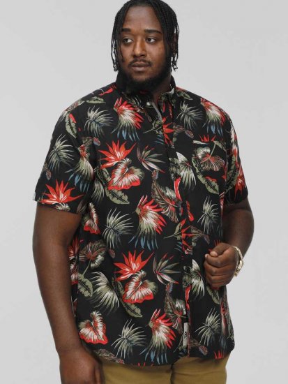 D555 LENNOX Hawaiian AO Print Shirt Black - Marškiniai - Marškiniai - 2XL-8XL