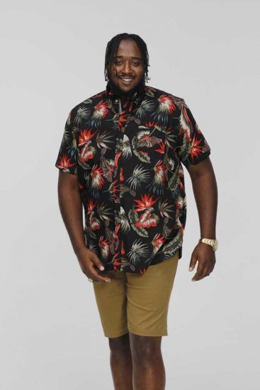 D555 LENNOX Hawaiian AO Print Shirt Black - Marškiniai - Marškiniai - 2XL-8XL