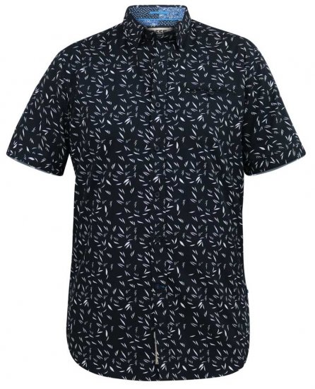 D555 BEAU S/S AO Leaf Print Shirt Navy - Marškiniai - Marškiniai - 2XL-8XL