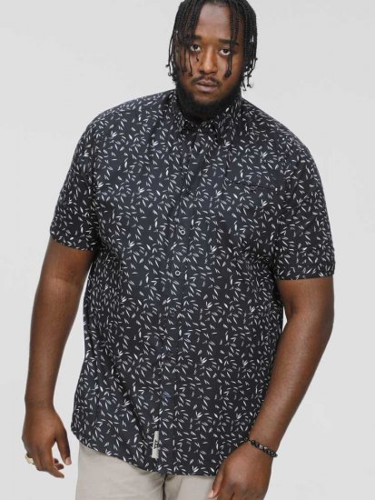 D555 BEAU S/S AO Leaf Print Shirt Navy - Marškiniai - Marškiniai - 2XL-8XL