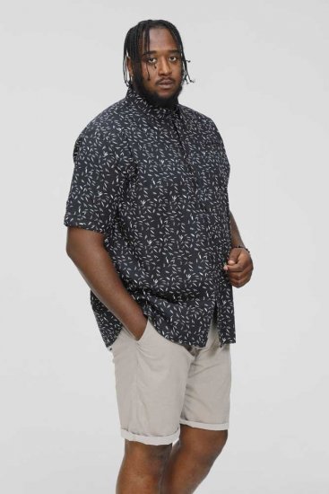 D555 BEAU S/S AO Leaf Print Shirt Navy - Marškiniai - Marškiniai - 2XL-8XL
