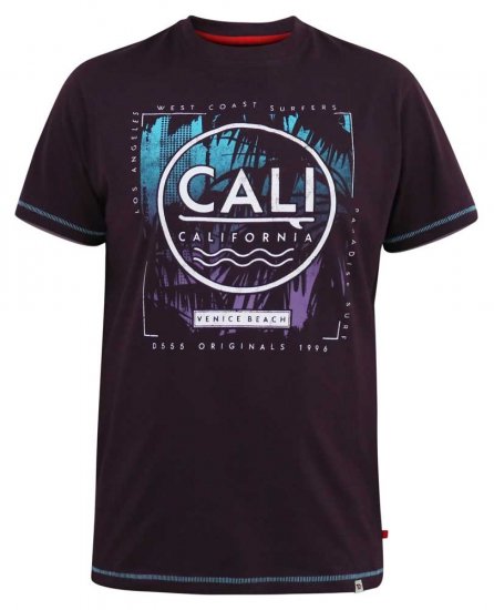 D555 NOVA Cali Surf Printed Crew Neck T-Shirt Plum - Marškinėliai - Marškinėliai - 2XL-14XL