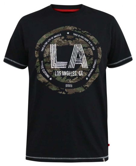 D555 BENNY LA Camo Printed Crew Neck T-Shirt Black - Marškinėliai - Marškinėliai - 2XL-14XL