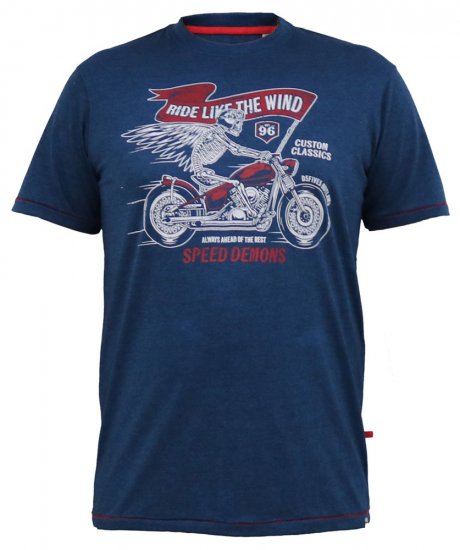 D555 BRADFORD Skeleton Biker Printed T-Shirt Navy - Marškinėliai - Marškinėliai - 2XL-14XL