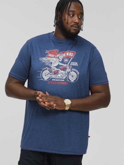D555 BRADFORD Skeleton Biker Printed T-Shirt Navy - Marškinėliai - Marškinėliai - 2XL-14XL