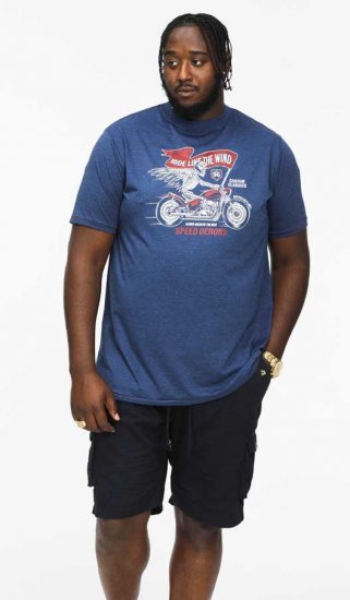 D555 BRADFORD Skeleton Biker Printed T-Shirt Navy - Marškinėliai - Marškinėliai - 2XL-14XL