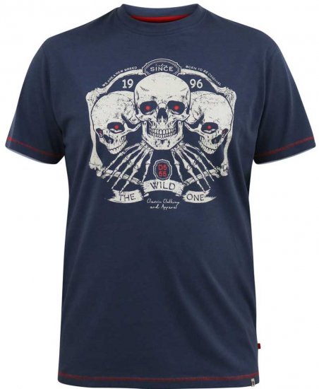 D555 COOK Trio Of Skulls Printed Crew Neck T-Shirt Slate Blue - Marškinėliai - Marškinėliai - 2XL-14XL