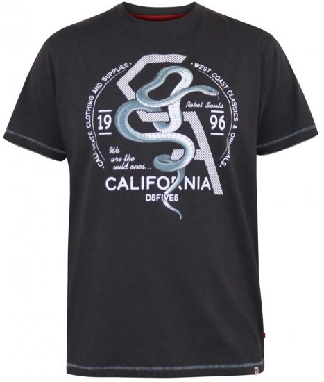 D555 CORTEX California Snake Printed Crew Neck T-Shirt Washed Black - Marškinėliai - Marškinėliai - 2XL-14XL