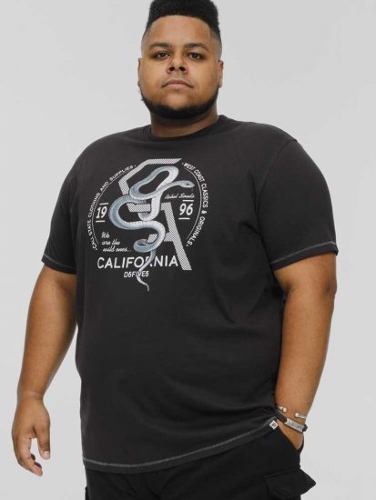 D555 CORTEX California Snake Printed Crew Neck T-Shirt Washed Black - Marškinėliai - Marškinėliai - 2XL-14XL