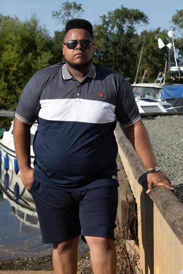 D555 EMERSON Cut And Sew Polo With Jacquard Collar Navy - Polo marškinėliai - Polo marškinėliai - 2XL-8XL