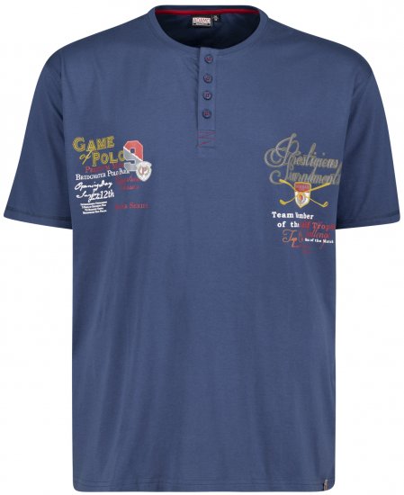 Adamo Dundee Printed Serafino T-shirt Denim Blue - Marškinėliai - Marškinėliai - 2XL-14XL