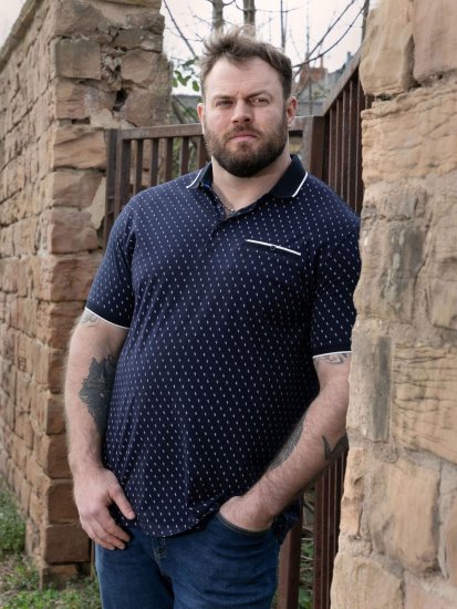 D555 Reid AOP Polo With Jacquard Collar, Pocket And Cuffs Tamsiai mėlyna - Polo marškinėliai - Polo marškinėliai - 2XL-8XL