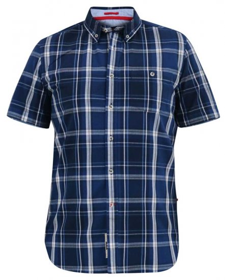 D555 HADSTOCK Check Button Down Collar S/S Shirt Navy - Marškiniai - Marškiniai - 2XL-8XL