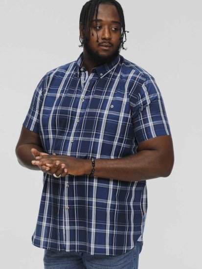 D555 HADSTOCK Check Button Down Collar S/S Shirt Navy - Marškiniai - Marškiniai - 2XL-8XL