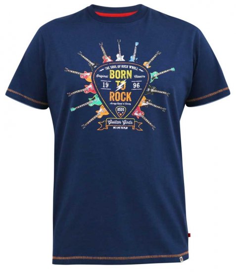 D555 COLIN Born To Rock Printed Crew Neck T-Shirt French Navy - Marškinėliai - Marškinėliai - 2XL-14XL