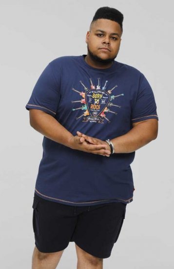D555 COLIN Born To Rock Printed Crew Neck T-Shirt French Navy - Marškinėliai - Marškinėliai - 2XL-14XL