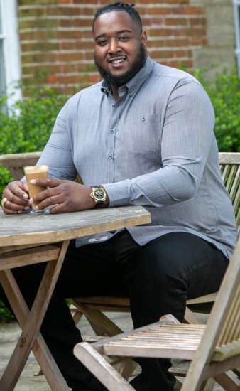 D555 RADCLIFFE Cross Hatch Soft Touch Slub Long Sleeve Shirt With Chest Patch Pocket Charcoal - Marškiniai - Marškiniai - 2XL-8XL