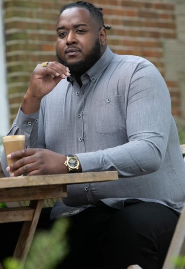 D555 RADCLIFFE Cross Hatch Soft Touch Slub Long Sleeve Shirt With Chest Patch Pocket Charcoal - Marškiniai - Marškiniai - 2XL-8XL