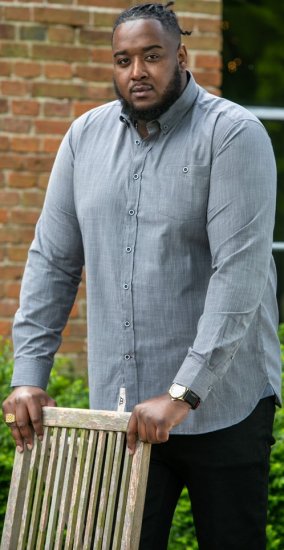 D555 RADCLIFFE Cross Hatch Soft Touch Slub Long Sleeve Shirt With Chest Patch Pocket Charcoal - Marškiniai - Marškiniai - 2XL-8XL