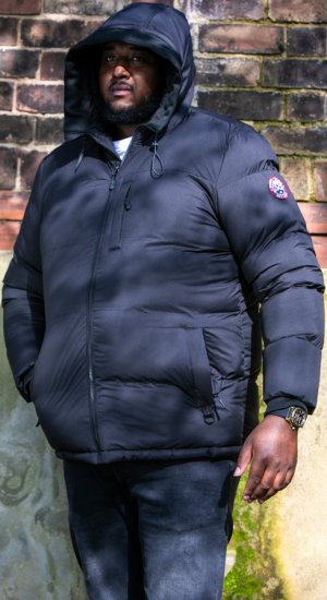 D555 DOMENIC Quilted Puffer Jacket With Half Micro Fleece Lining And Hood Black - Didelės vyriškos striukės - Didelės vyriškos striukės