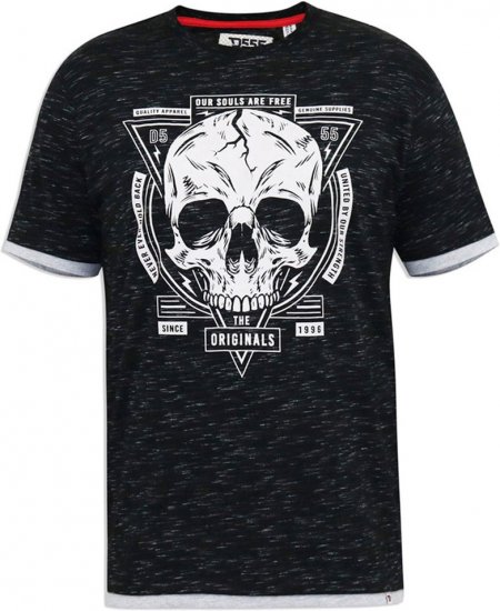 D555 DARREN Skull Printed T-Shirt With Double Layer On Hem & Cuff Black Reno - Marškinėliai - Marškinėliai - 2XL-14XL