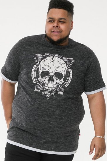 D555 DARREN Skull Printed T-Shirt With Double Layer On Hem & Cuff Black Reno - Marškinėliai - Marškinėliai - 2XL-14XL