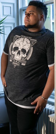 D555 DARREN Skull Printed T-Shirt With Double Layer On Hem & Cuff Black Reno - Marškinėliai - Marškinėliai - 2XL-14XL