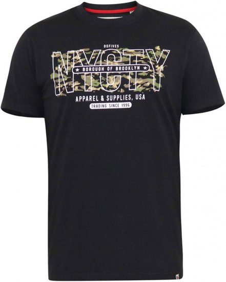 D555 EDWALTON NYCTY Camo Printed Crew Neck T-Shirt Washed Black - Marškinėliai - Marškinėliai - 2XL-14XL