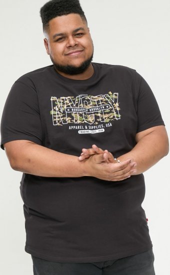 D555 EDWALTON NYCTY Camo Printed Crew Neck T-Shirt Washed Black - Marškinėliai - Marškinėliai - 2XL-14XL