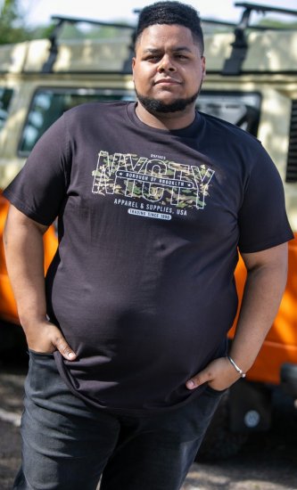 D555 EDWALTON NYCTY Camo Printed Crew Neck T-Shirt Washed Black - Marškinėliai - Marškinėliai - 2XL-14XL