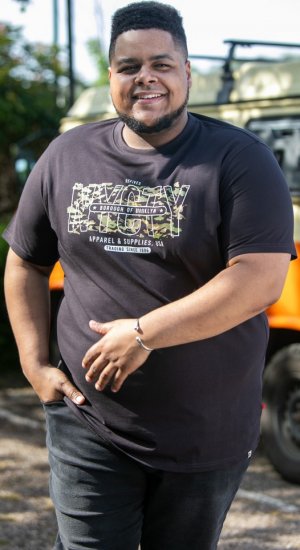 D555 EDWALTON NYCTY Camo Printed Crew Neck T-Shirt Washed Black - Marškinėliai - Marškinėliai - 2XL-14XL