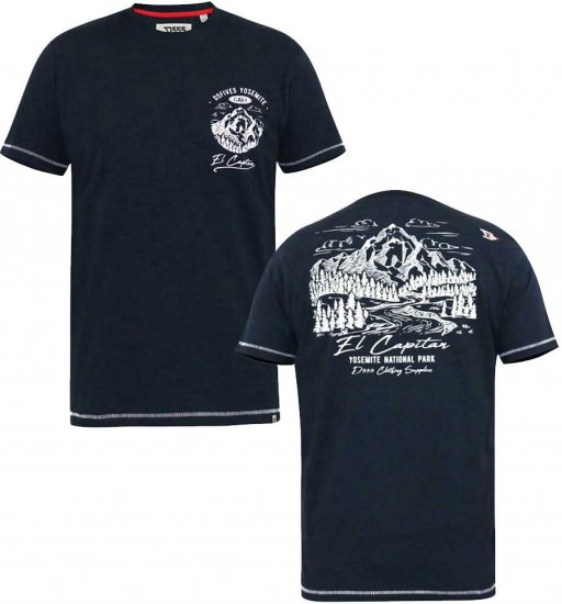 D555 GRAHAM YOSEMITE Chest And Back Printed Crew Neck T-Shirt Navy - Marškinėliai - Marškinėliai - 2XL-14XL