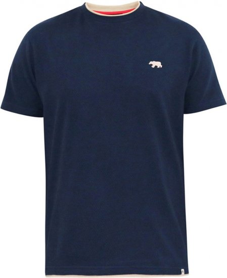 D555 SANDFORD Double Layer On Neck Ribs And Hem Waffle Textured T-Shirt Navy - Marškinėliai - Marškinėliai - 2XL-14XL