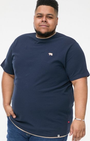 D555 SANDFORD Double Layer On Neck Ribs And Hem Waffle Textured T-Shirt Navy - Marškinėliai - Marškinėliai - 2XL-14XL