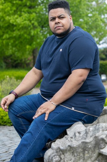 D555 SANDFORD Double Layer On Neck Ribs And Hem Waffle Textured T-Shirt Navy - Marškinėliai - Marškinėliai - 2XL-14XL