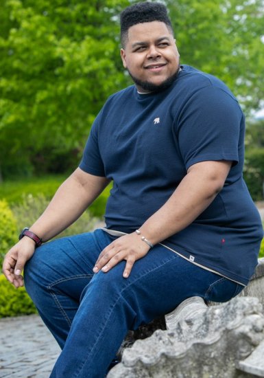 D555 SANDFORD Double Layer On Neck Ribs And Hem Waffle Textured T-Shirt Navy - Marškinėliai - Marškinėliai - 2XL-14XL