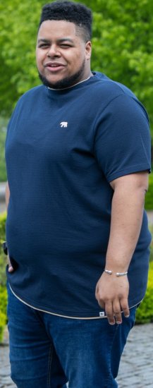 D555 SANDFORD Double Layer On Neck Ribs And Hem Waffle Textured T-Shirt Navy - Marškinėliai - Marškinėliai - 2XL-14XL