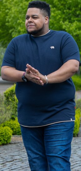 D555 SANDFORD Double Layer On Neck Ribs And Hem Waffle Textured T-Shirt Navy - Marškinėliai - Marškinėliai - 2XL-14XL
