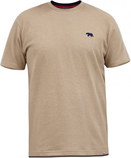 D555 SANDFORD Double Layer On Neck Ribs And Hem Waffle Textured T-Shirt Beige - Marškinėliai - Marškinėliai - 2XL-14XL