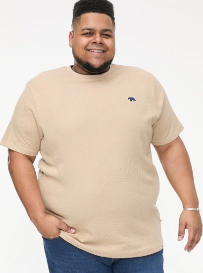 D555 SANDFORD Double Layer On Neck Ribs And Hem Waffle Textured T-Shirt Beige - Marškinėliai - Marškinėliai - 2XL-14XL
