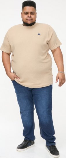 D555 SANDFORD Double Layer On Neck Ribs And Hem Waffle Textured T-Shirt Beige - Marškinėliai - Marškinėliai - 2XL-14XL