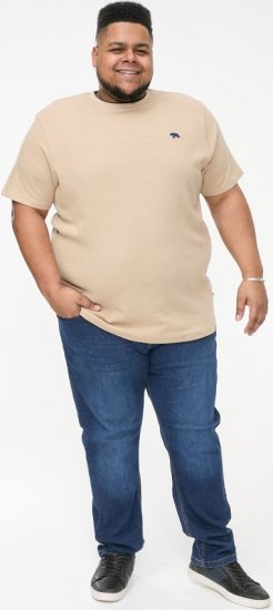 D555 SANDFORD Double Layer On Neck Ribs And Hem Waffle Textured T-Shirt Beige - Marškinėliai - Marškinėliai - 2XL-14XL