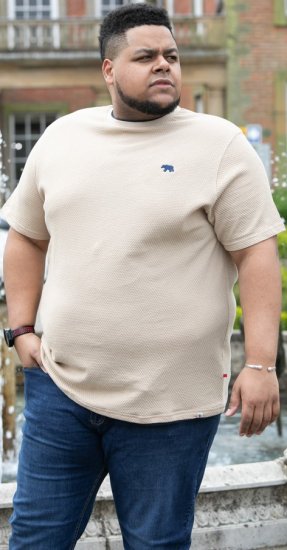 D555 SANDFORD Double Layer On Neck Ribs And Hem Waffle Textured T-Shirt Beige - Marškinėliai - Marškinėliai - 2XL-14XL