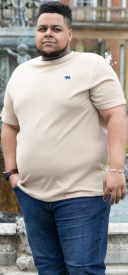 D555 SANDFORD Double Layer On Neck Ribs And Hem Waffle Textured T-Shirt Beige - Marškinėliai - Marškinėliai - 2XL-14XL