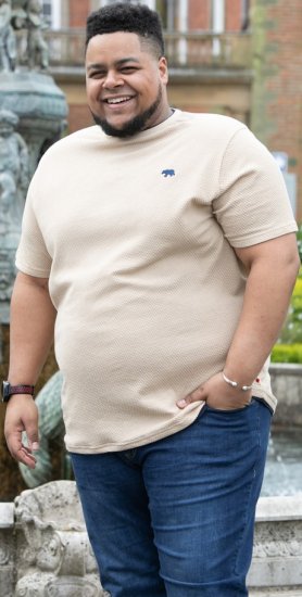 D555 SANDFORD Double Layer On Neck Ribs And Hem Waffle Textured T-Shirt Beige - Marškinėliai - Marškinėliai - 2XL-14XL