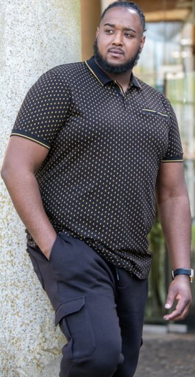 D555 RAUL AOP Jersey Polo With Jacquard Collar, Ribs And Chest Pocket Black - Polo marškinėliai - Polo marškinėliai - 2XL-8XL