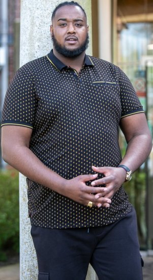 D555 RAUL AOP Jersey Polo With Jacquard Collar, Ribs And Chest Pocket Black - Polo marškinėliai - Polo marškinėliai - 2XL-8XL