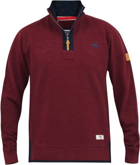 D555 HIRALDO Quarter Neck Pique Fleece Sweatshirt With Chest Embroidery Red - Megztiniai ir džemperiai - Megztiniai ir Džemperiai - 2XL-14XL